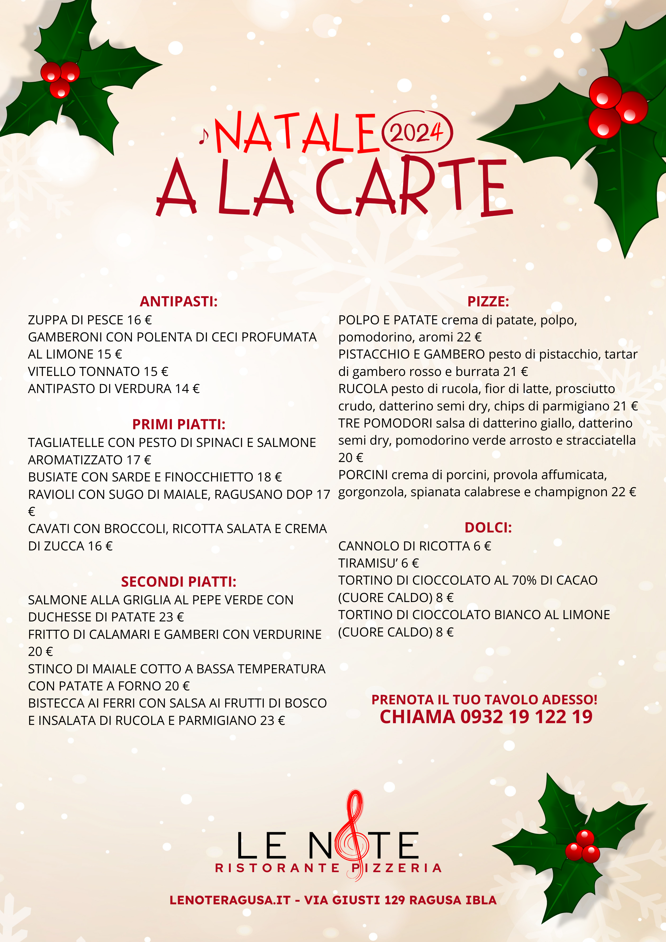 Menu di Natale alle Le Note a Ragusa Ibla